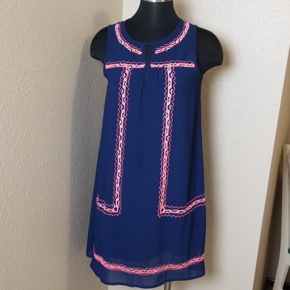 Jesse & J Embroidered Navy Lined Dress